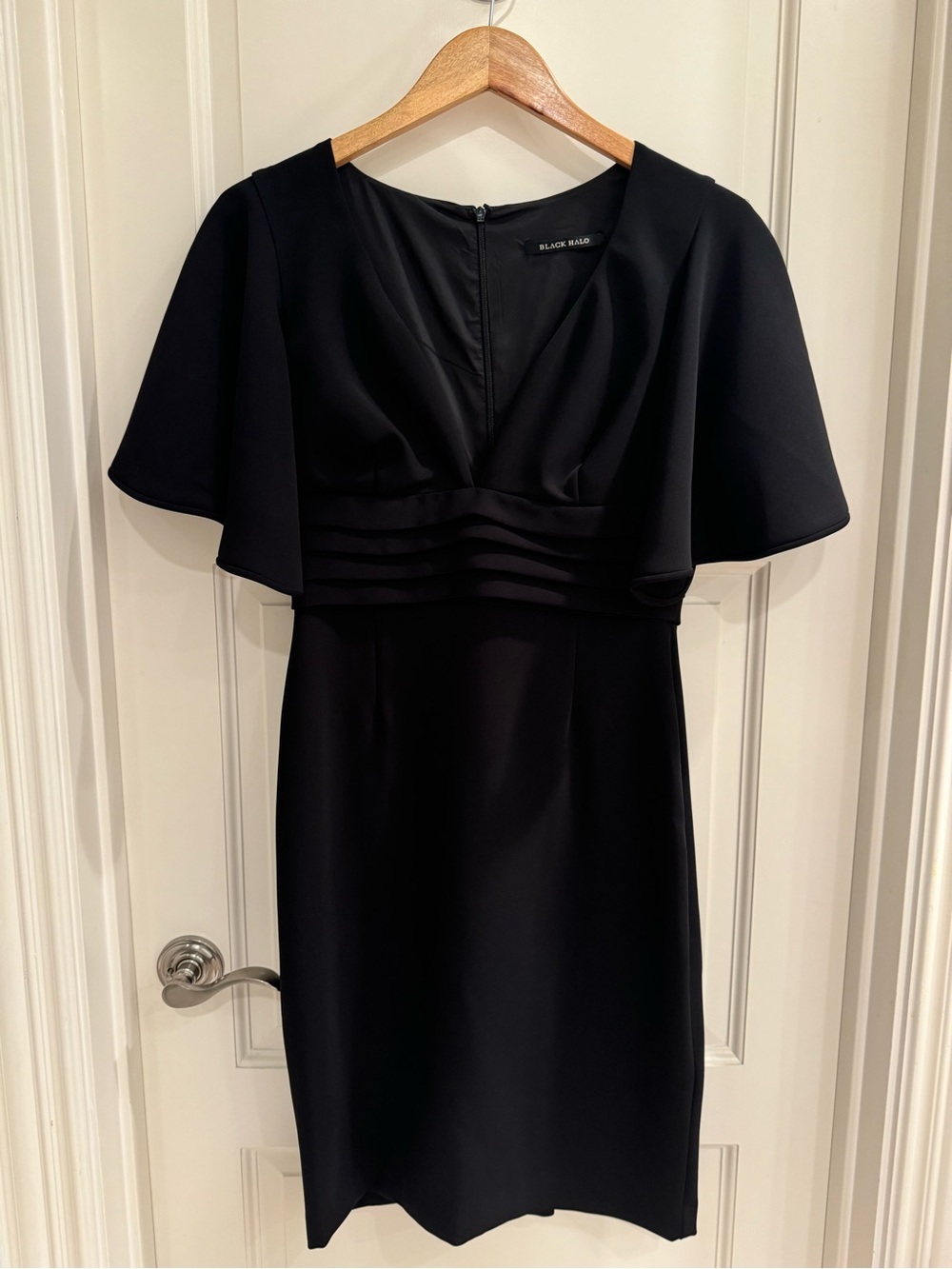 Black Halo Black Cape-Sleeve Midi Dress